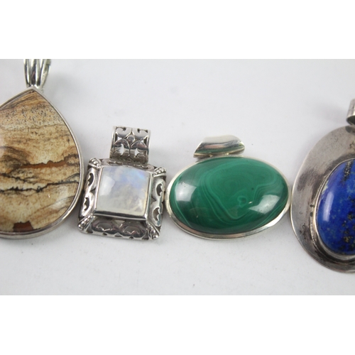 211 - Collection of Sterling Silver Gemstone Pendants inc. Malachite x 5 (78g)