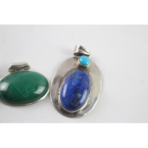 211 - Collection of Sterling Silver Gemstone Pendants inc. Malachite x 5 (78g)