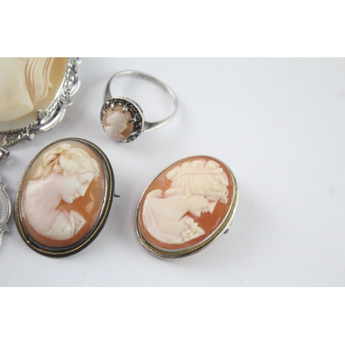 215 - Collection of Silver Shell Cameo Jewellery inc. Brooches, Pendant, Ring x 6 (33g)