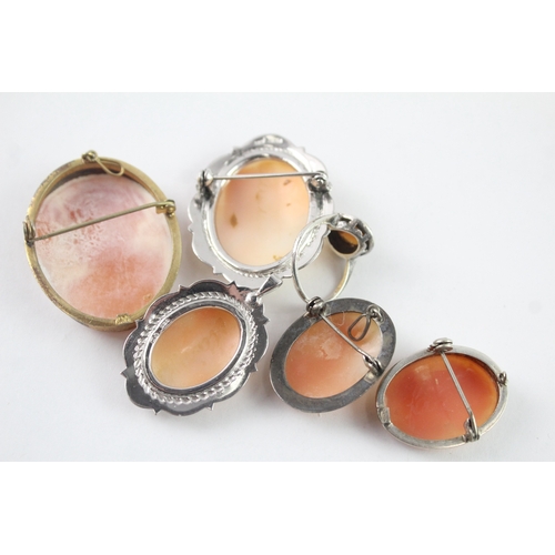 215 - Collection of Silver Shell Cameo Jewellery inc. Brooches, Pendant, Ring x 6 (33g)