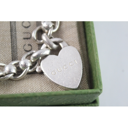217 - Gucci Sterling Silver Bracelet w/ Heart Padlock Clasp & Box (44g)