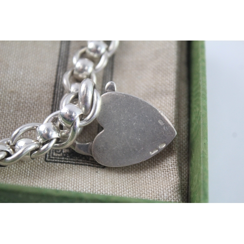 217 - Gucci Sterling Silver Bracelet w/ Heart Padlock Clasp & Box (44g)