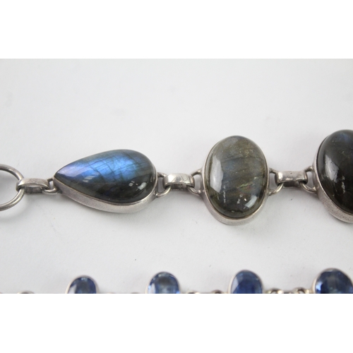 221 - Collection of Sterling Silver Gemstone Bracelets inc. Labradorite x 2 (45g)