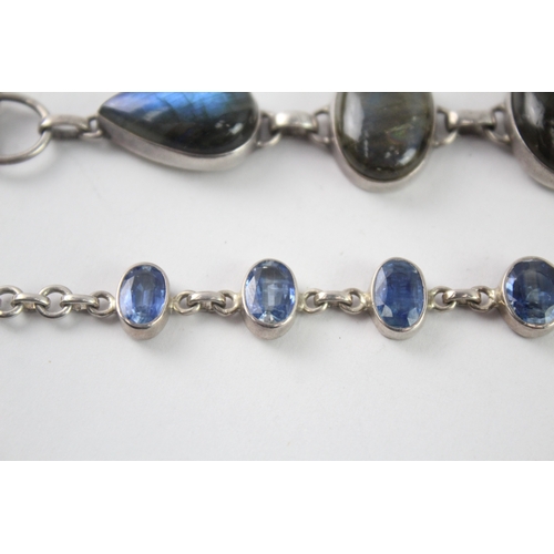 221 - Collection of Sterling Silver Gemstone Bracelets inc. Labradorite x 2 (45g)