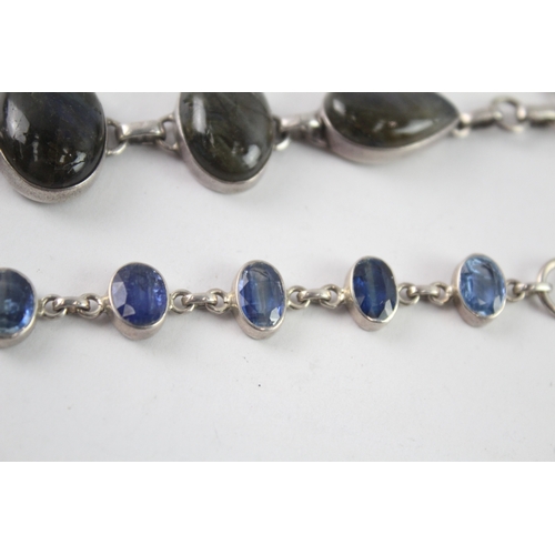 221 - Collection of Sterling Silver Gemstone Bracelets inc. Labradorite x 2 (45g)