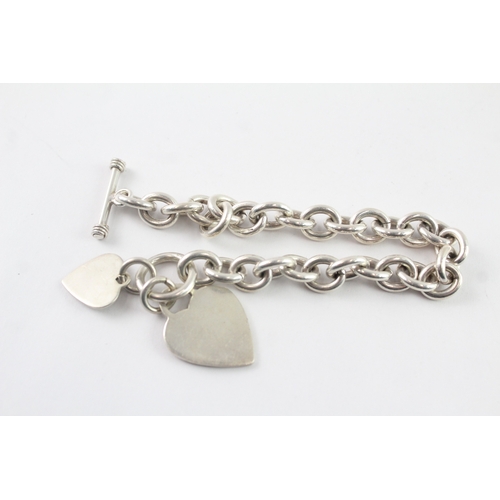 222 - Sterling Silver Belcher Link Bracelet w/ Heart Tags (48g)