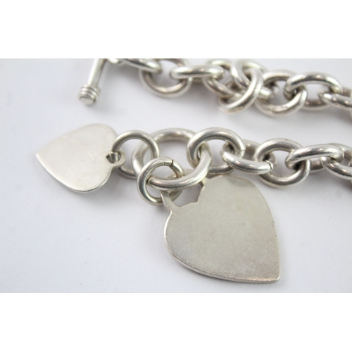 222 - Sterling Silver Belcher Link Bracelet w/ Heart Tags (48g)