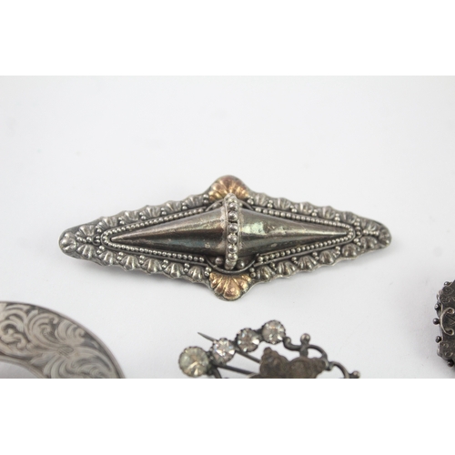 223 - Collection of Antique Silver Brooches inc. Victorian, Paste, Aesthetic x 7 (47g)