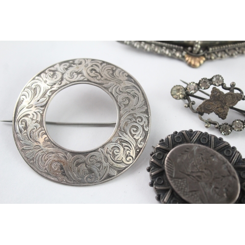 223 - Collection of Antique Silver Brooches inc. Victorian, Paste, Aesthetic x 7 (47g)