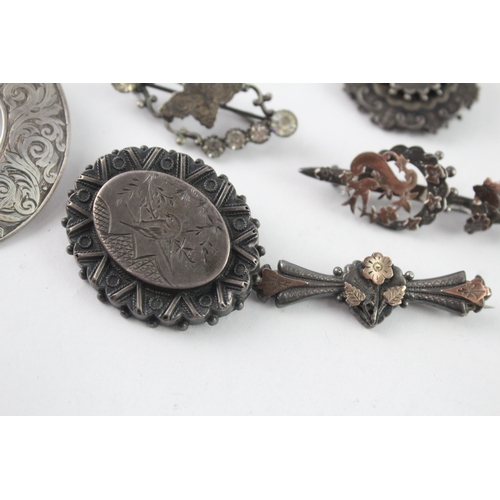 223 - Collection of Antique Silver Brooches inc. Victorian, Paste, Aesthetic x 7 (47g)