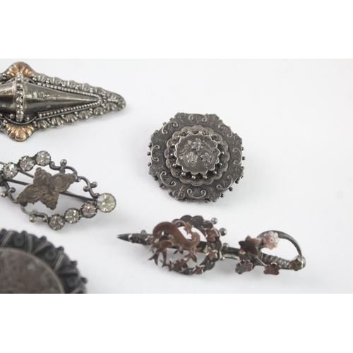 223 - Collection of Antique Silver Brooches inc. Victorian, Paste, Aesthetic x 7 (47g)