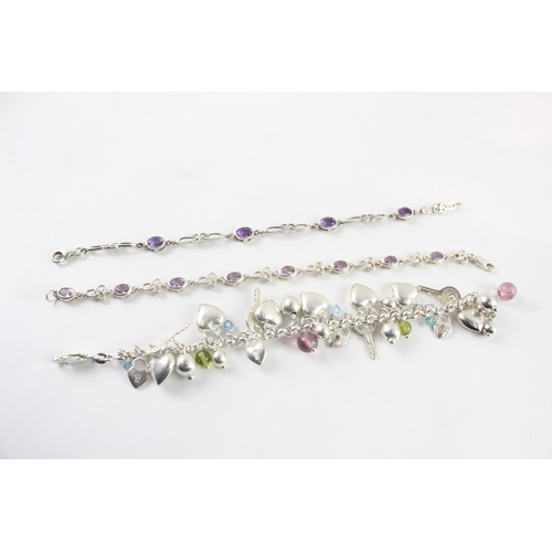 225 - Collection of Sterling Silver Bracelets inc. Gemstone, Charm x 3 (55g)