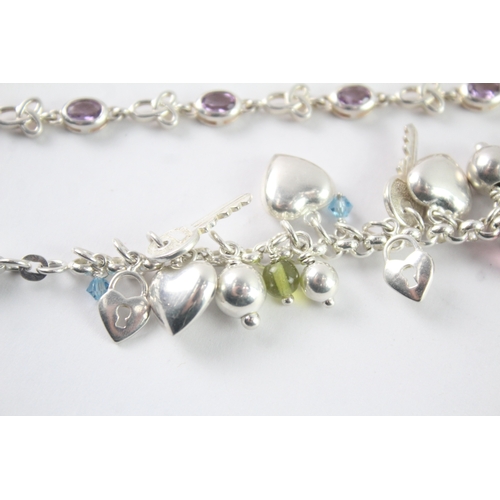 225 - Collection of Sterling Silver Bracelets inc. Gemstone, Charm x 3 (55g)