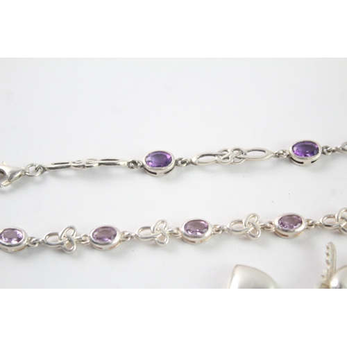 225 - Collection of Sterling Silver Bracelets inc. Gemstone, Charm x 3 (55g)