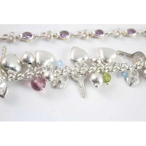225 - Collection of Sterling Silver Bracelets inc. Gemstone, Charm x 3 (55g)