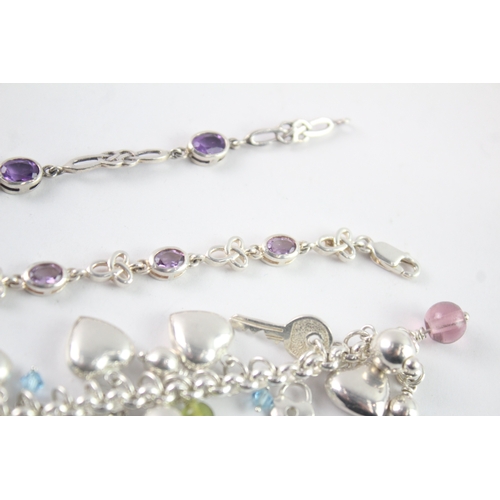 225 - Collection of Sterling Silver Bracelets inc. Gemstone, Charm x 3 (55g)