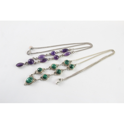 226 - Collection of Sterling Silver Gemstone Necklaces inc. Malachite, Amethyst x 2 (25g)