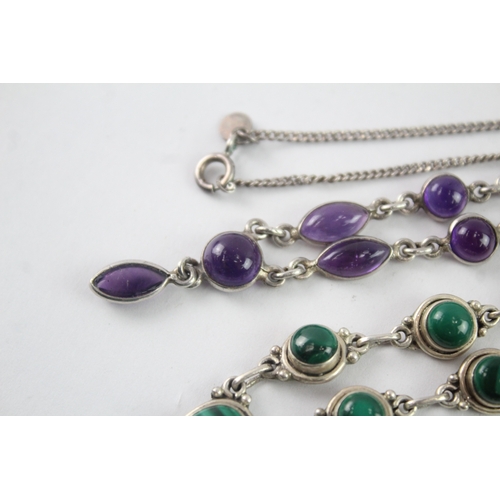 226 - Collection of Sterling Silver Gemstone Necklaces inc. Malachite, Amethyst x 2 (25g)