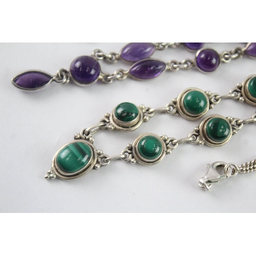 226 - Collection of Sterling Silver Gemstone Necklaces inc. Malachite, Amethyst x 2 (25g)