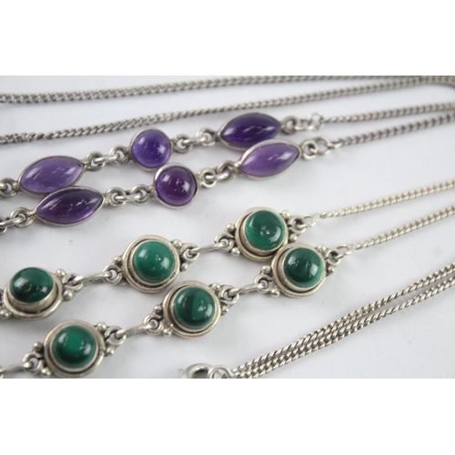 226 - Collection of Sterling Silver Gemstone Necklaces inc. Malachite, Amethyst x 2 (25g)