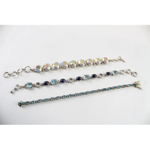 229 - Collection of Sterling Silver Gemstone Bracelets inc. Tennis, Tbar, Faceted x 3 (74g)