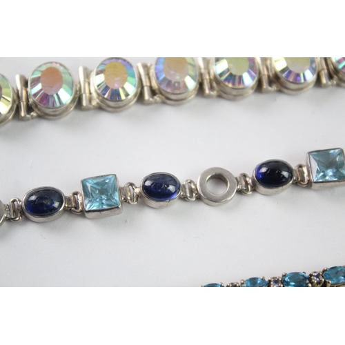 229 - Collection of Sterling Silver Gemstone Bracelets inc. Tennis, Tbar, Faceted x 3 (74g)
