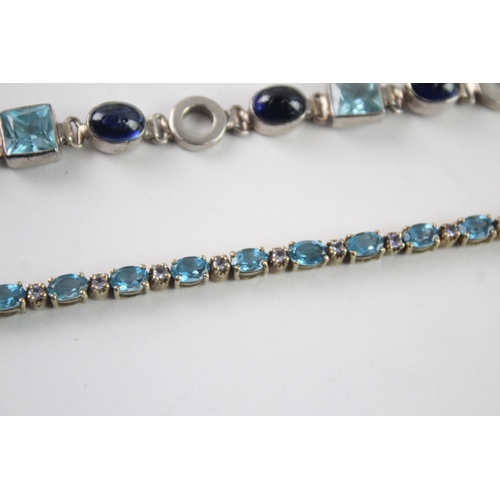 229 - Collection of Sterling Silver Gemstone Bracelets inc. Tennis, Tbar, Faceted x 3 (74g)