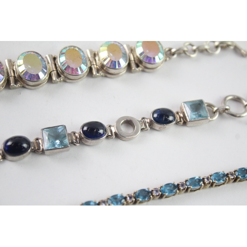 229 - Collection of Sterling Silver Gemstone Bracelets inc. Tennis, Tbar, Faceted x 3 (74g)