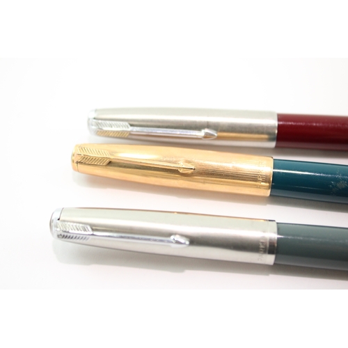 3 x Vintage Parker 51 Fountain Pens w/ 14ct Gold Nibs WRITING Inc Gold ...
