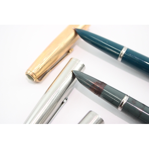 3 x Vintage Parker 51 Fountain Pens w/ 14ct Gold Nibs WRITING Inc Gold ...