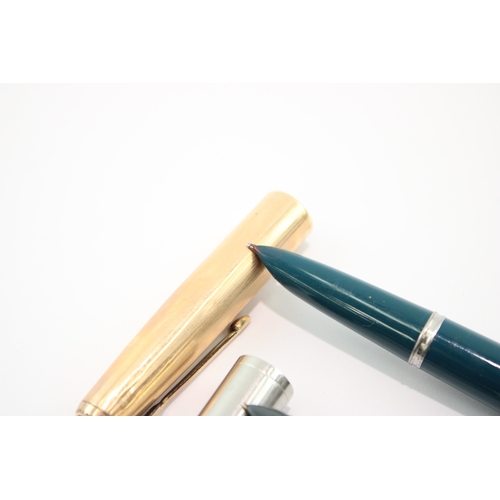 3 x Vintage Parker 51 Fountain Pens w/ 14ct Gold Nibs WRITING Inc Gold ...