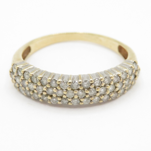 104 - 9ct gold diamond three row ring (2.1g) - misshapen Size P