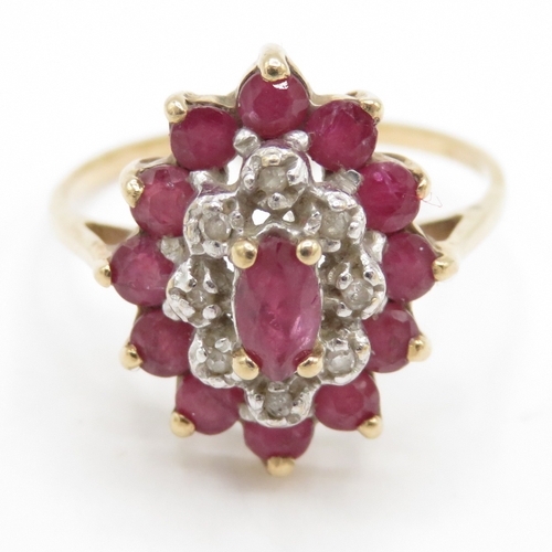 106 - 9ct gold vintage ruby & diamond dress ring (2g) Size L 1/2