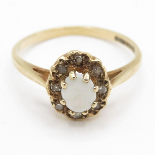 182 - 9ct gold opal and diamond cluster ring (1.5g) Size L