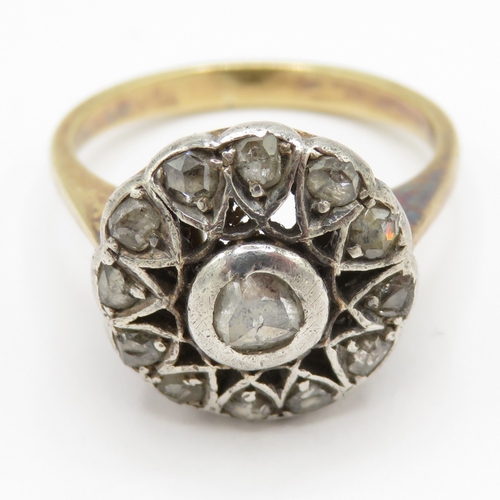 71 - 18ct gold & silver antique rose cut diamond cluster ring (4.2g) Size M