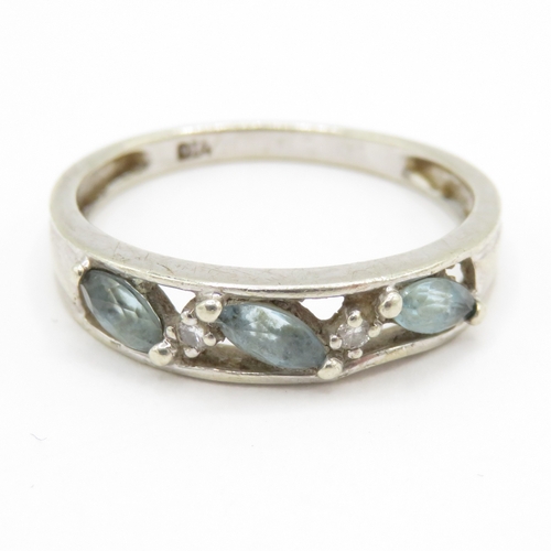 88 - 9ct gold blue topaz & diamond half eternity ring (2.4g) - misshapen Size N