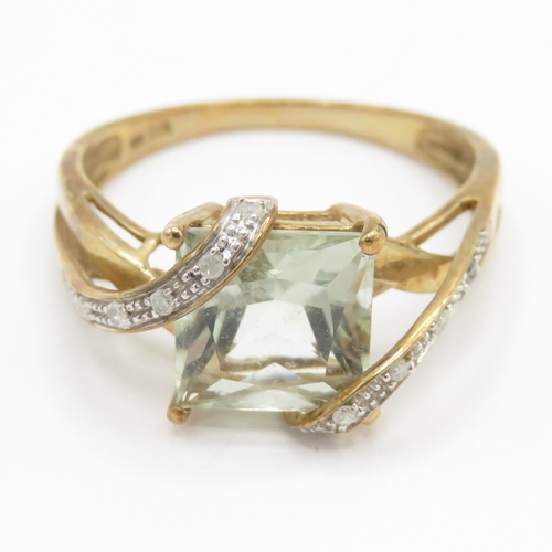 95 - 9ct gold prasiolite & diamond dress ring (2.8g) Size Q