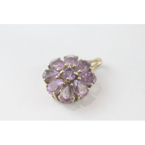 102 - 9ct gold amethyst cluster pendant (4.6g)