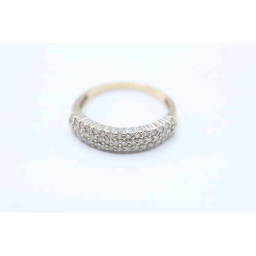 104 - 9ct gold diamond three row ring (2.1g) - misshapen Size P
