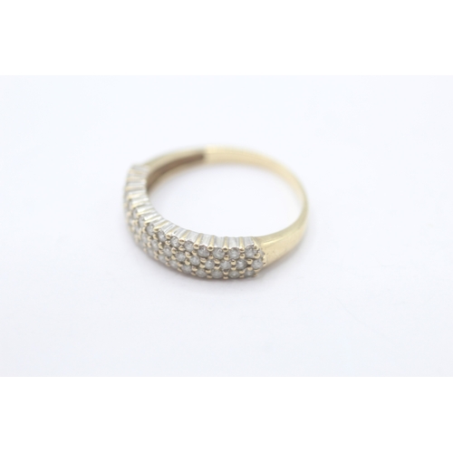 104 - 9ct gold diamond three row ring (2.1g) - misshapen Size P