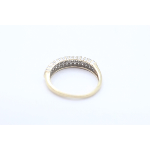 104 - 9ct gold diamond three row ring (2.1g) - misshapen Size P