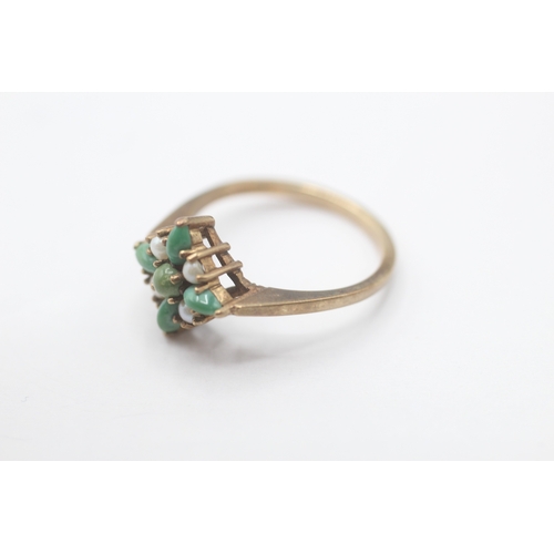 108 - 9ct gold antique turquoise & seed pearl dress ring (2.2g) Size M