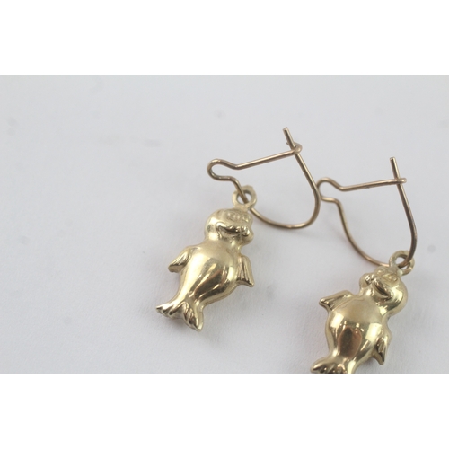 111 - 9ct gold seal drop earrings (1.6g)