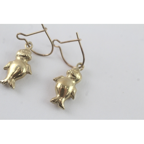 111 - 9ct gold seal drop earrings (1.6g)