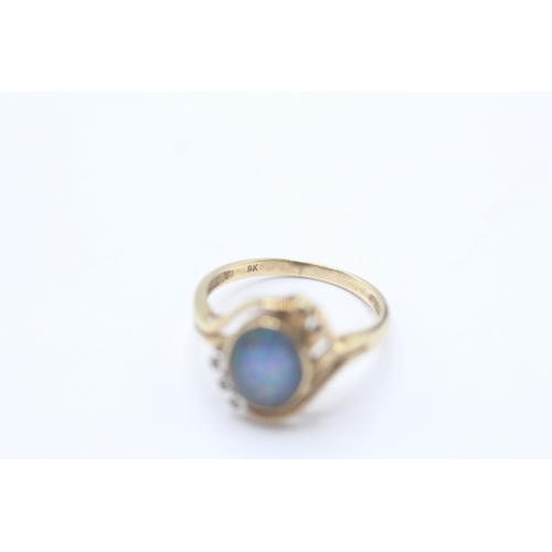 112 - 9ct gold opal triplet & diamond dress ring (2.4g) Size N
