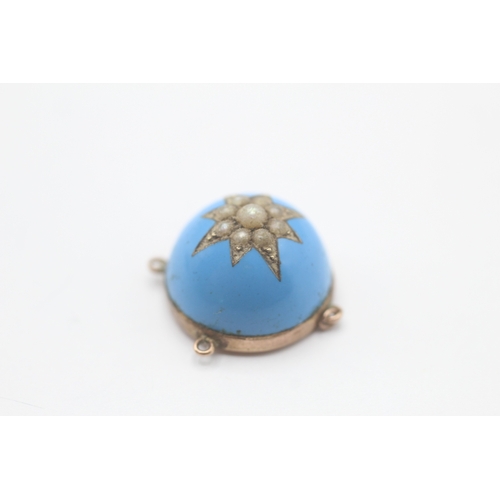 49 - 9ct gold Victorian enamel & seed pearl star clasp (6.5g)