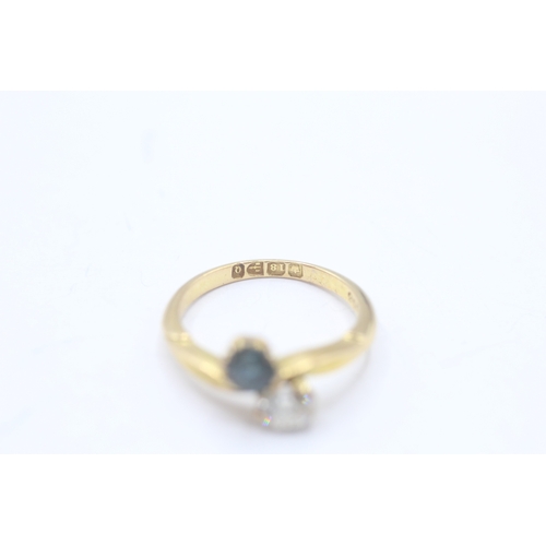 70 - 18ct gold antique sapphire & old mine cut diamond toi et moi ring (AF-chip to diamond) (3.3g) Size L... 