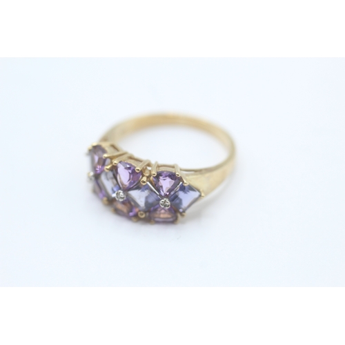 75 - 9ct gold amethyst, iolite & diamond dress ring (3.3g) Size P
