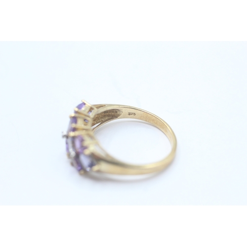 75 - 9ct gold amethyst, iolite & diamond dress ring (3.3g) Size P