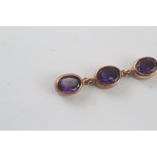 84 - 9ct gold amethyst drop pendant necklace (3.1g)